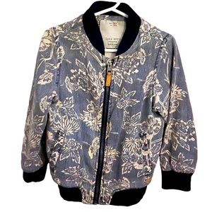 ZARA Boys Printed Denim Jacket 3/4 With Leather Zipper
